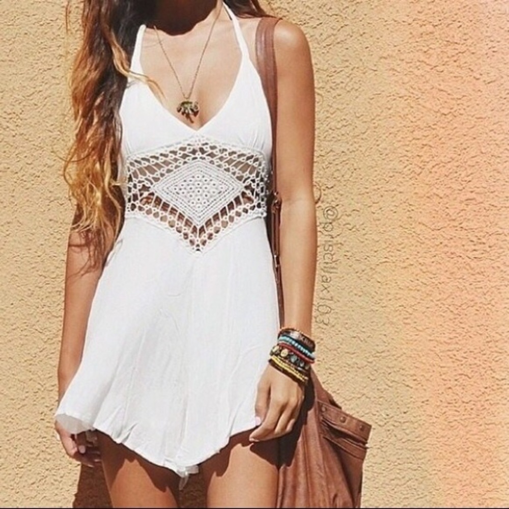 LF white crochet cut-our romper